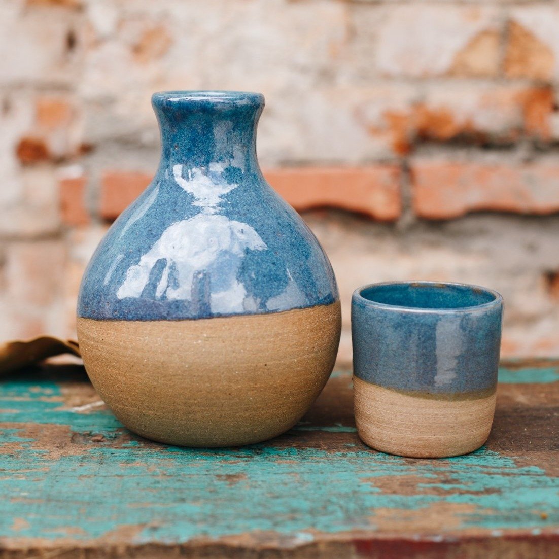CASAREVIVA - Moringa de Cerâmica Azul Turquesa - Sinta-se em Casa - Moringa com copo